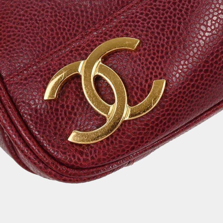 Pre Owned Chanel Triple CC Bordeaux Calfskin Leather Tote Bag