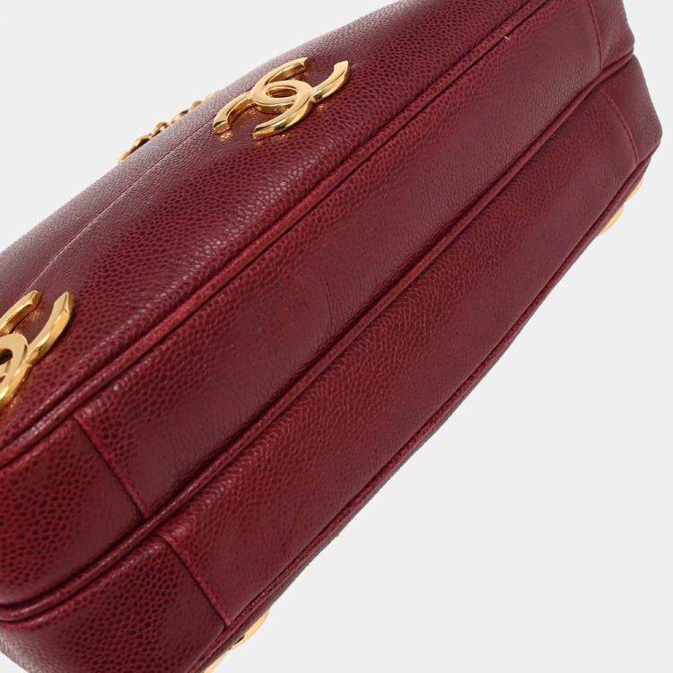 Pre Owned Chanel Triple CC Bordeaux Calfskin Leather Tote Bag