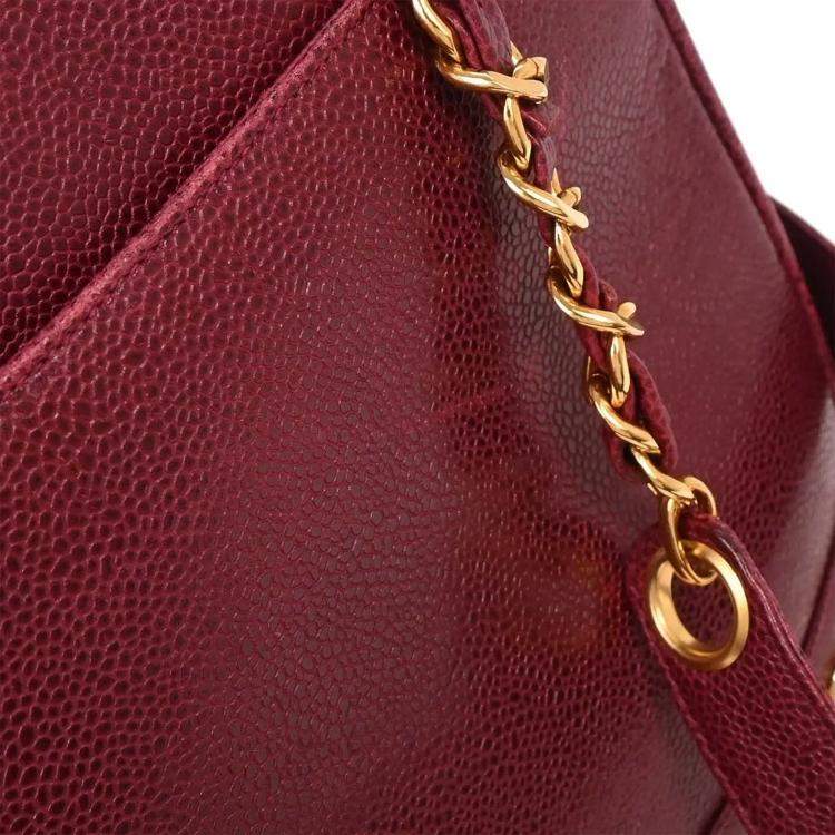 Pre Owned Chanel Triple CC Bordeaux Calfskin Leather Tote Bag