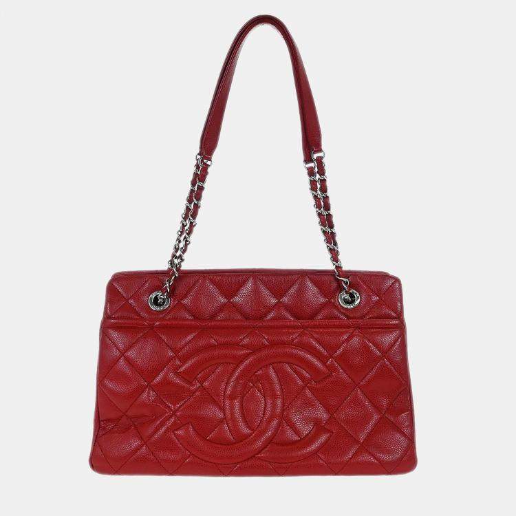 Pre Owned Chanel Red Calfskin Timeless Cc Chain Tote Bag
