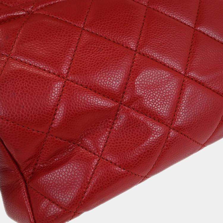 Pre Owned Chanel Red Calfskin Timeless Cc Chain Tote Bag
