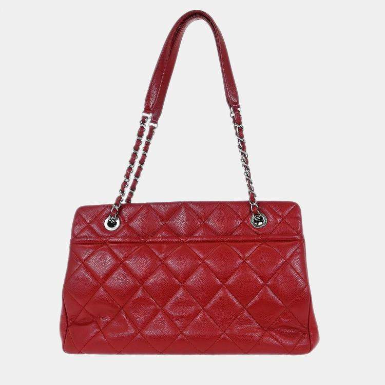 Pre Owned Chanel Red Calfskin Timeless Cc Chain Tote Bag