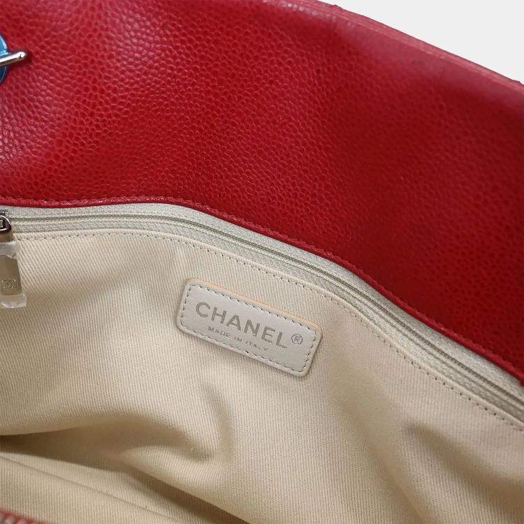 Pre Owned Chanel Red Calfskin Timeless Cc Chain Tote Bag
