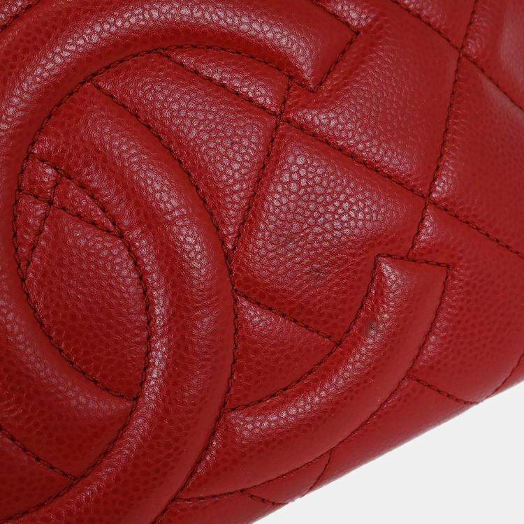 Pre Owned Chanel Red Calfskin Timeless Cc Chain Tote Bag