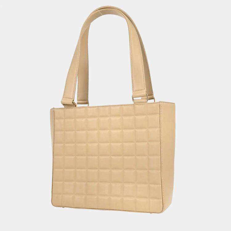 Pre Owned Chanel Beige Lambskin Choco Bar Tote Bag