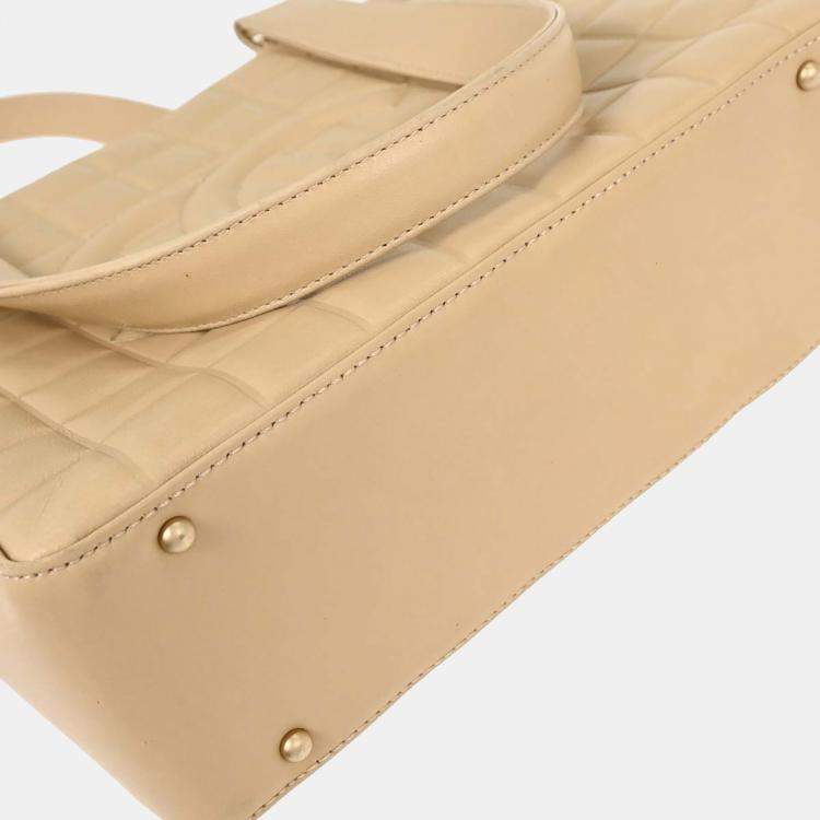 Pre Owned Chanel Beige Lambskin Choco Bar Tote Bag