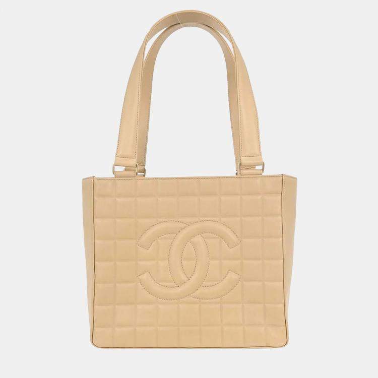 Pre Owned Chanel Beige Lambskin Choco Bar Tote Bag