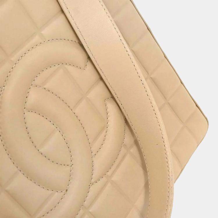 Pre Owned Chanel Beige Lambskin Choco Bar Tote Bag