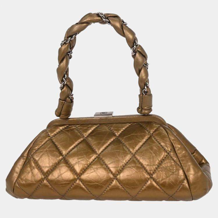 Pre Owned Chanel Gold Calfskin Shoulder Bag