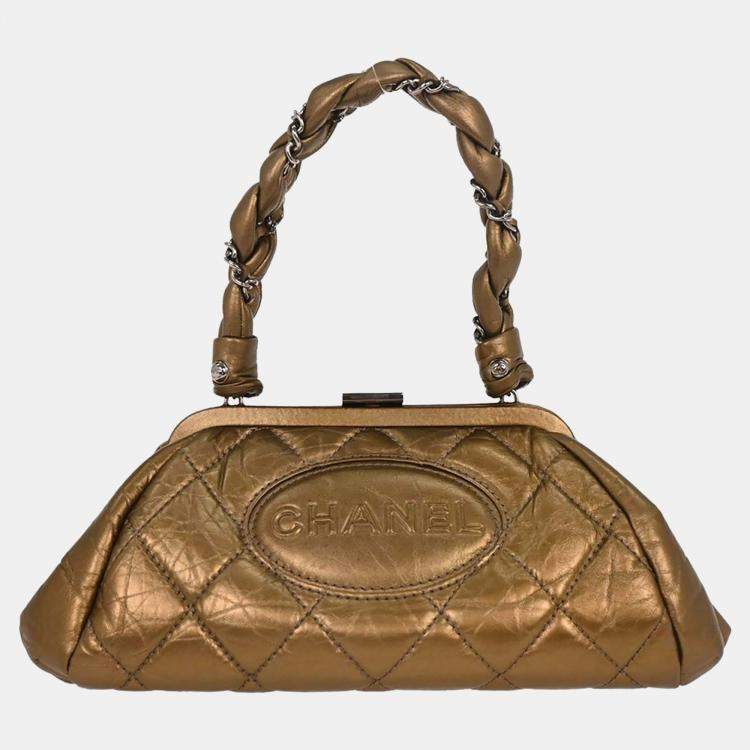 Pre Owned Chanel Gold Calfskin Shoulder Bag