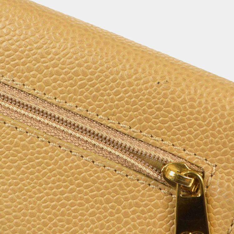 Pre Owned Chanel Trifold Beige Calfskin Wallet