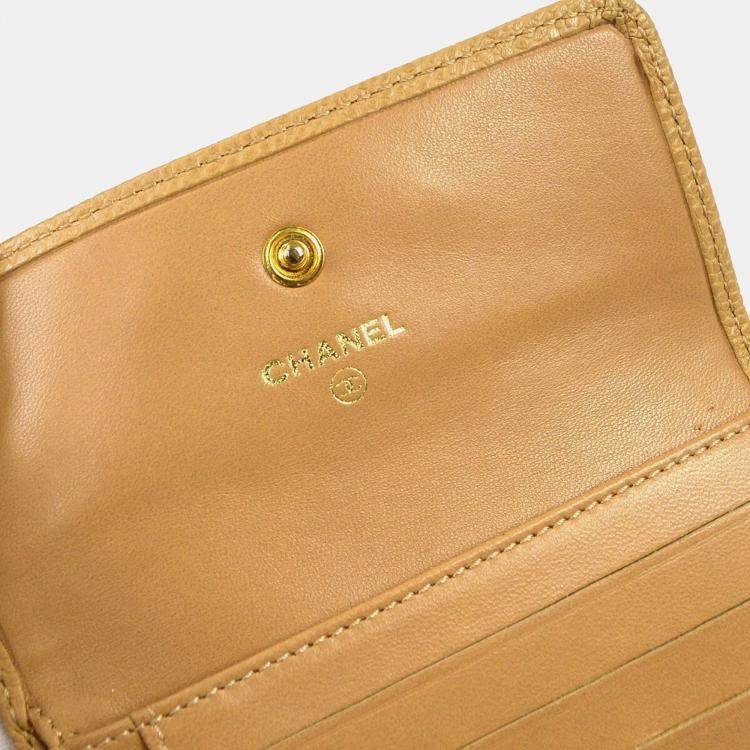 Pre Owned Chanel Trifold Beige Calfskin Wallet