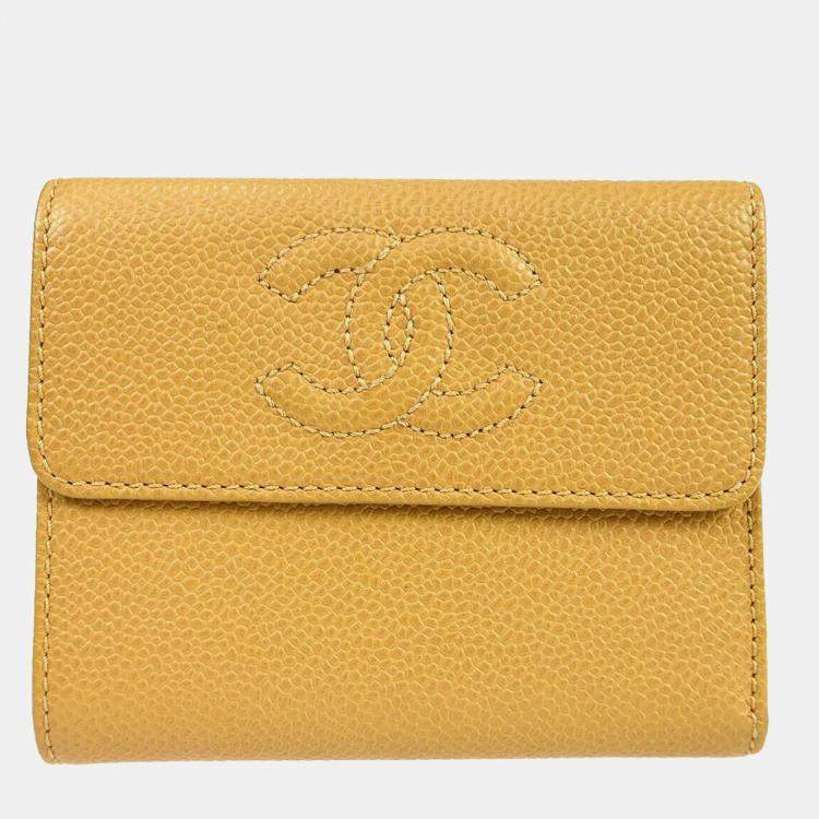 Pre Owned Chanel Trifold Beige Calfskin Wallet