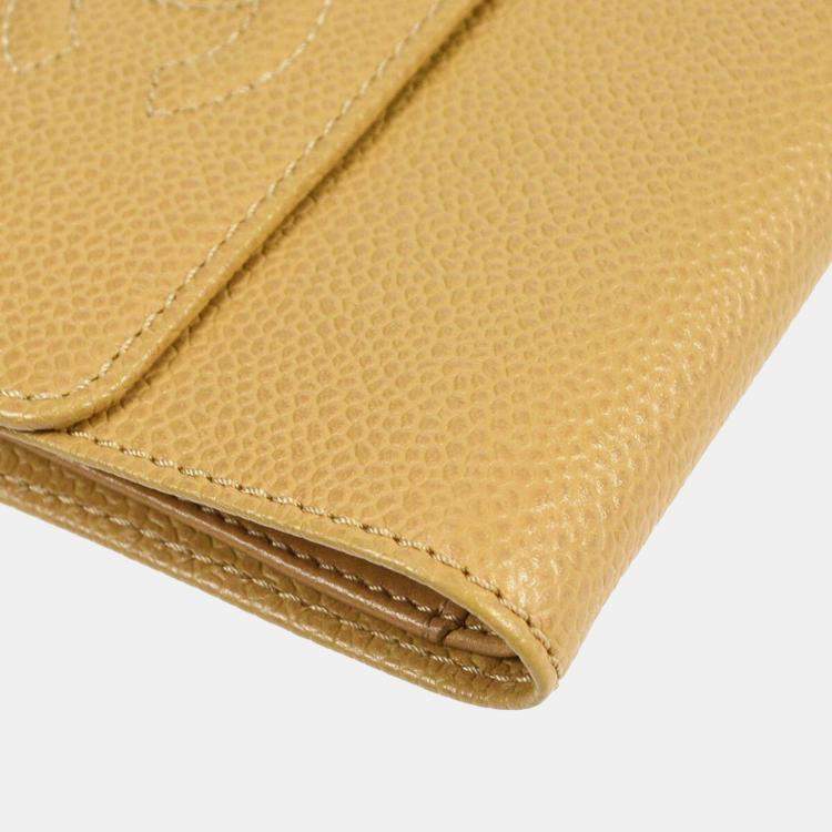 Pre Owned Chanel Trifold Beige Calfskin Wallet