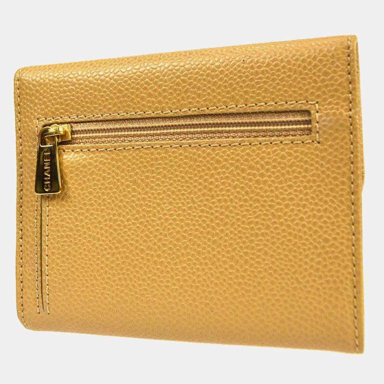 Pre Owned Chanel Trifold Beige Calfskin Wallet