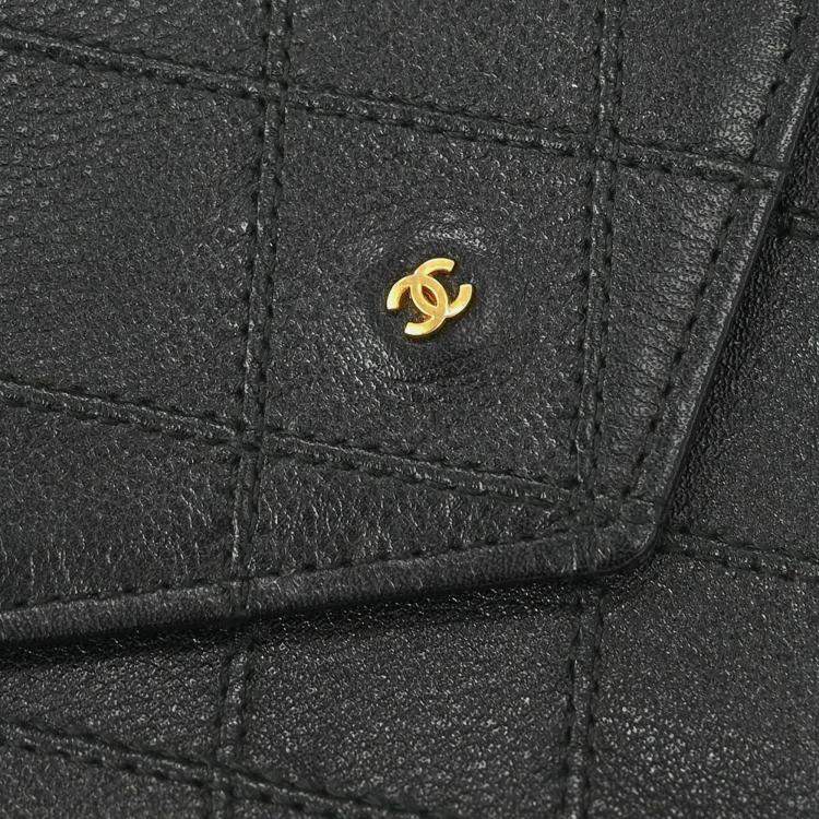 Pre Owned Chanel Bicolore Black Lambskin Leather Wallet Coin Purse