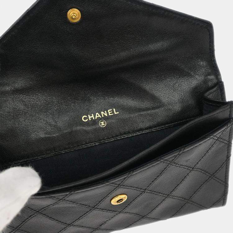 Pre Owned Chanel Bicolore Black Lambskin Leather Wallet Coin Purse