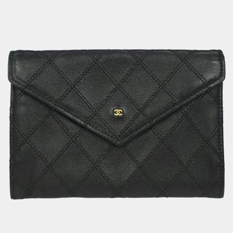 Pre Owned Chanel Bicolore Black Lambskin Leather Wallet Coin Purse