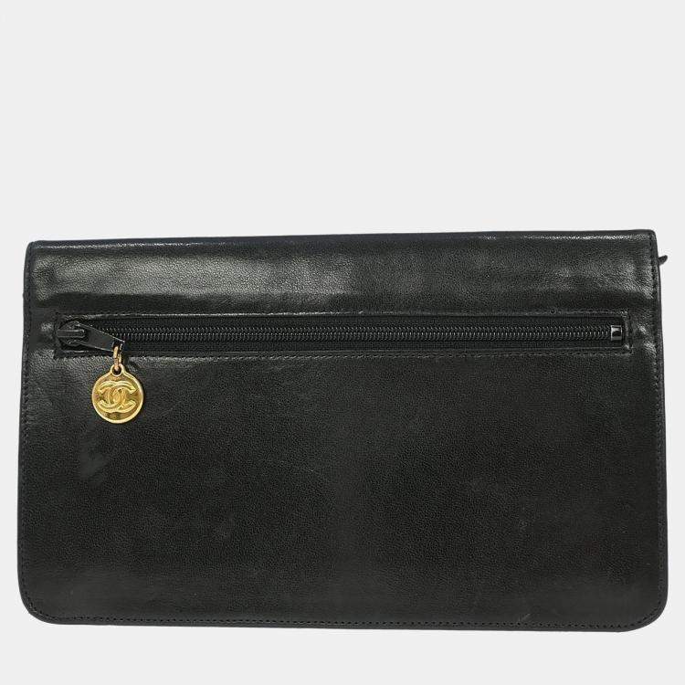Pre Owned Chanel Black Lambskin Leather Wallet