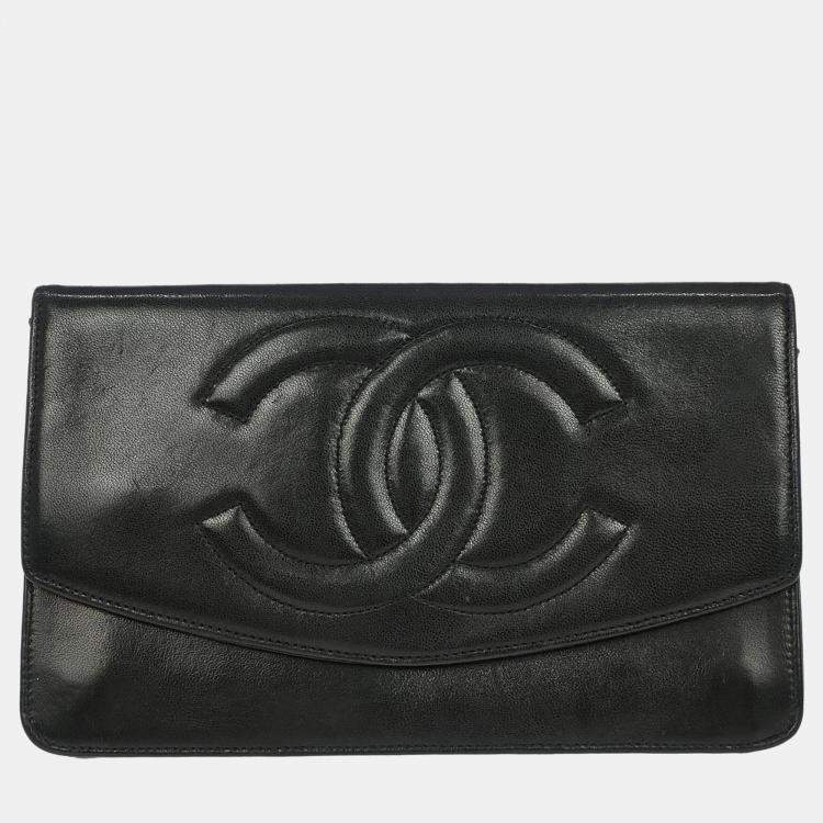 Pre Owned Chanel Black Lambskin Leather Wallet
