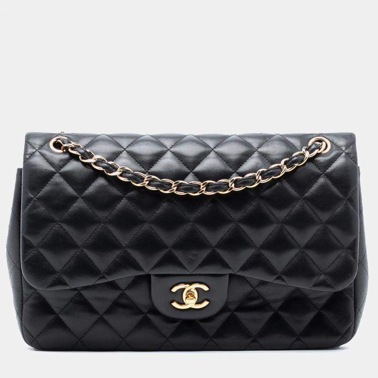 Pre Owned Chanel Black Jumbo Classic Lambskin Double Flap