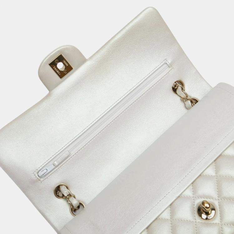 Pre Owned Chanel Matelasse 25 Coco Mark Double Flap Chain Shoulder Bag Handbag White Lambskin