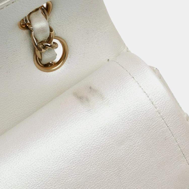 Pre Owned Chanel Matelasse 25 Coco Mark Double Flap Chain Shoulder Bag Handbag White Lambskin