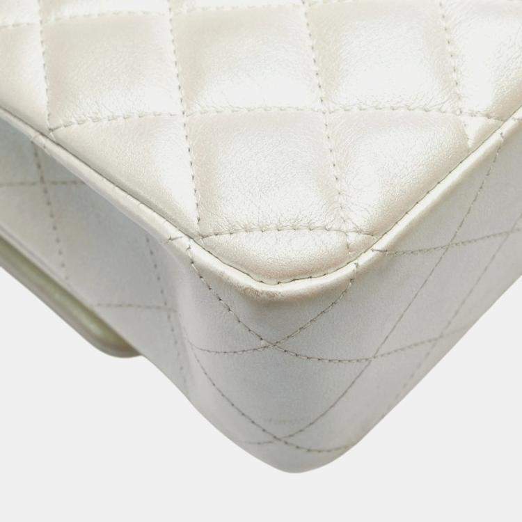 Pre Owned Chanel Matelasse 25 Coco Mark Double Flap Chain Shoulder Bag Handbag White Lambskin