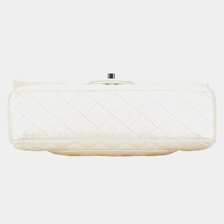 Pre Owned Chanel Matelasse 25 Coco Mark Double Flap Chain Shoulder Bag Handbag White Lambskin