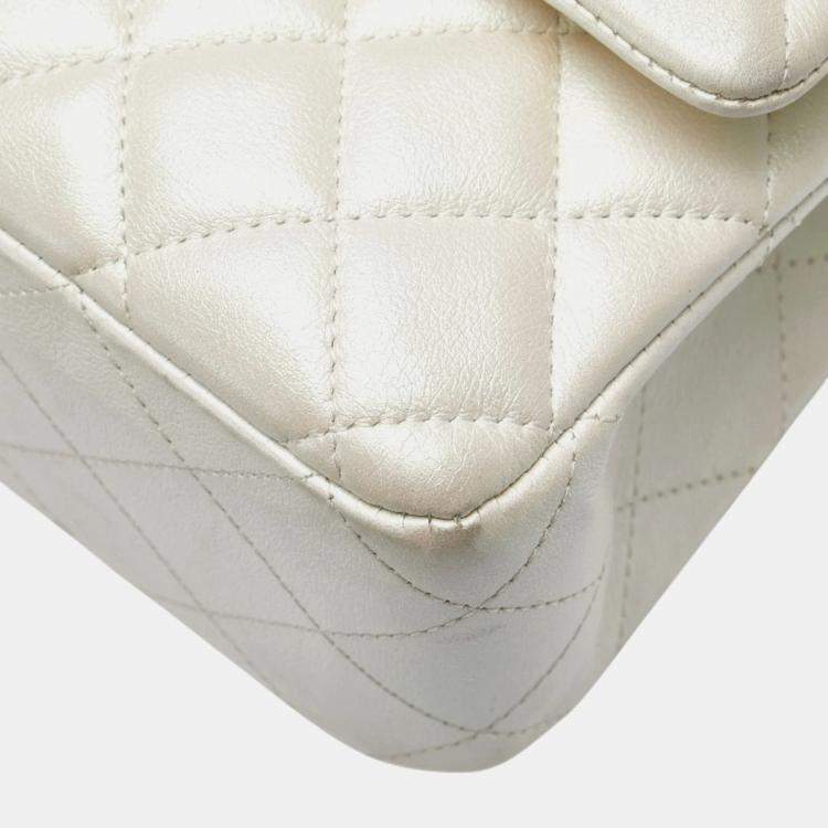 Pre Owned Chanel Matelasse 25 Coco Mark Double Flap Chain Shoulder Bag Handbag White Lambskin