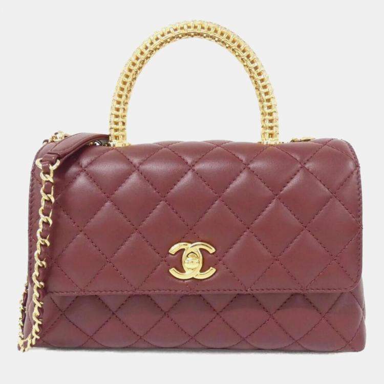 Pre Owned Chanel Bordeaux Leather Handbag