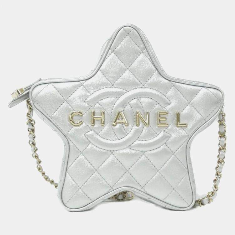 Pre Owned Chanel Silver Leather Shoulder Bag