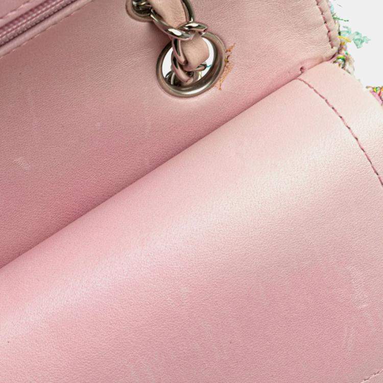 Pre Owned Chanel Double Flap Multicolor Tweed Leather Shoulder Bag