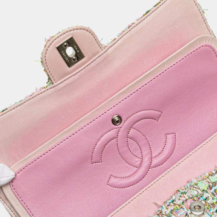 Pre Owned Chanel Double Flap Multicolor Tweed Leather Shoulder Bag