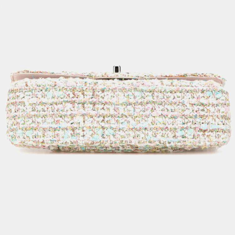 Pre Owned Chanel Double Flap Multicolor Tweed Leather Shoulder Bag