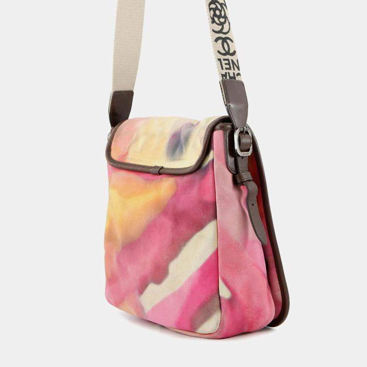 Pre Owned Chanel Coco Mark Embroidered Suede Shoulder Bag