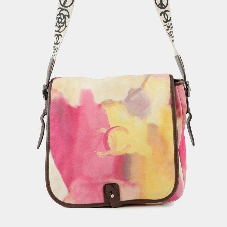 Pre Owned Chanel Coco Mark Embroidered Suede Shoulder Bag