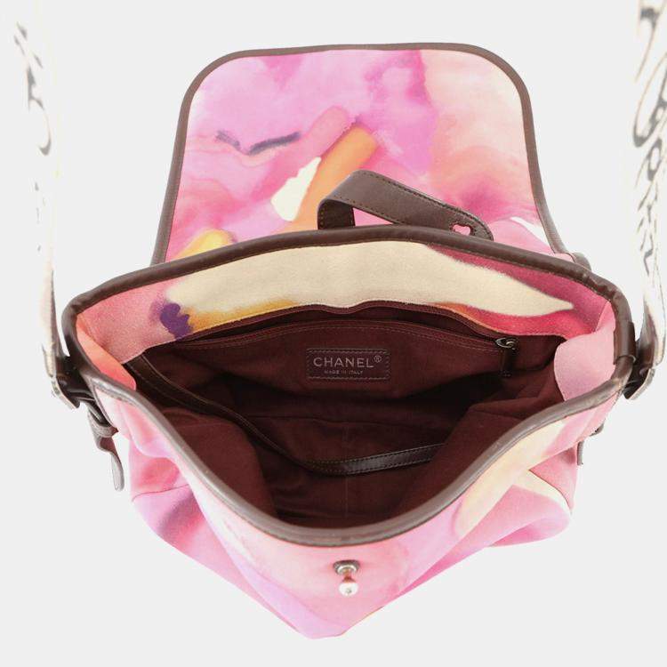 Pre Owned Chanel Coco Mark Embroidered Suede Shoulder Bag