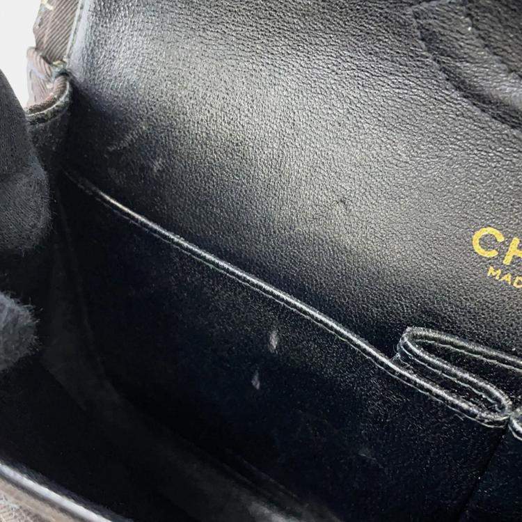 Pre Owned Chanel Chain Shoulder Bag Coco Print Matelasse 25 Mark Double Chain Canvas Black