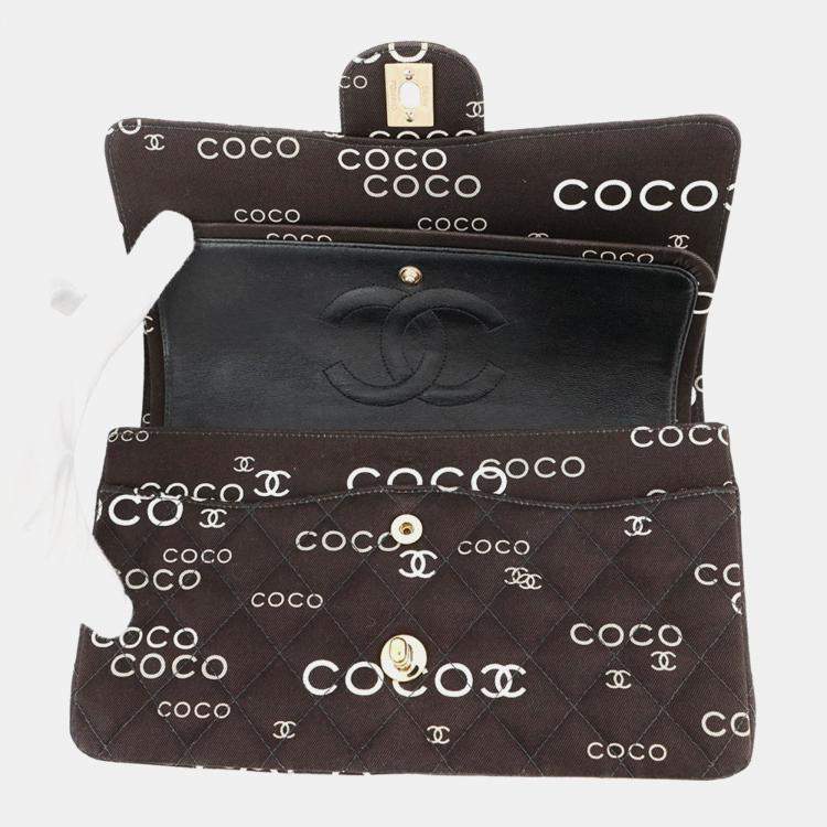 Pre Owned Chanel Chain Shoulder Bag Coco Print Matelasse 25 Mark Double Chain Canvas Black