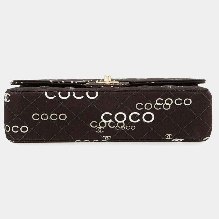 Pre Owned Chanel Chain Shoulder Bag Coco Print Matelasse 25 Mark Double Chain Canvas Black