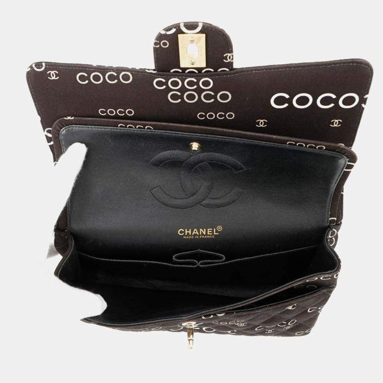 Pre Owned Chanel Chain Shoulder Bag Coco Print Matelasse 25 Mark Double Chain Canvas Black