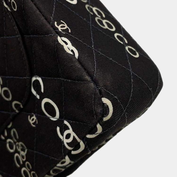Pre Owned Chanel Chain Shoulder Bag Coco Print Matelasse 25 Mark Double Chain Canvas Black