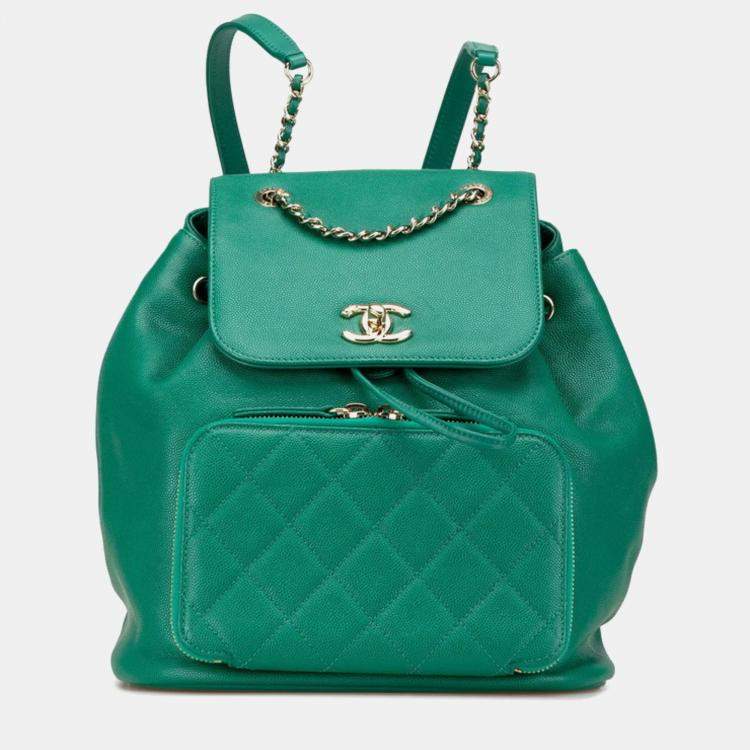 Pre Owned Chanel Matelasse Coco Mark Backpack In Green Caviar Leather