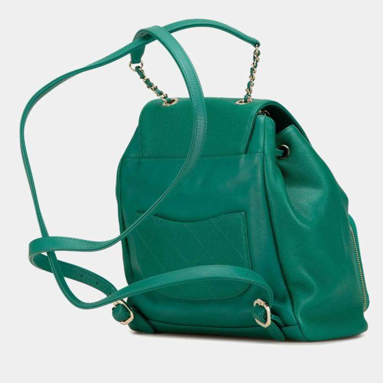 Pre Owned Chanel Matelasse Coco Mark Backpack In Green Caviar Leather