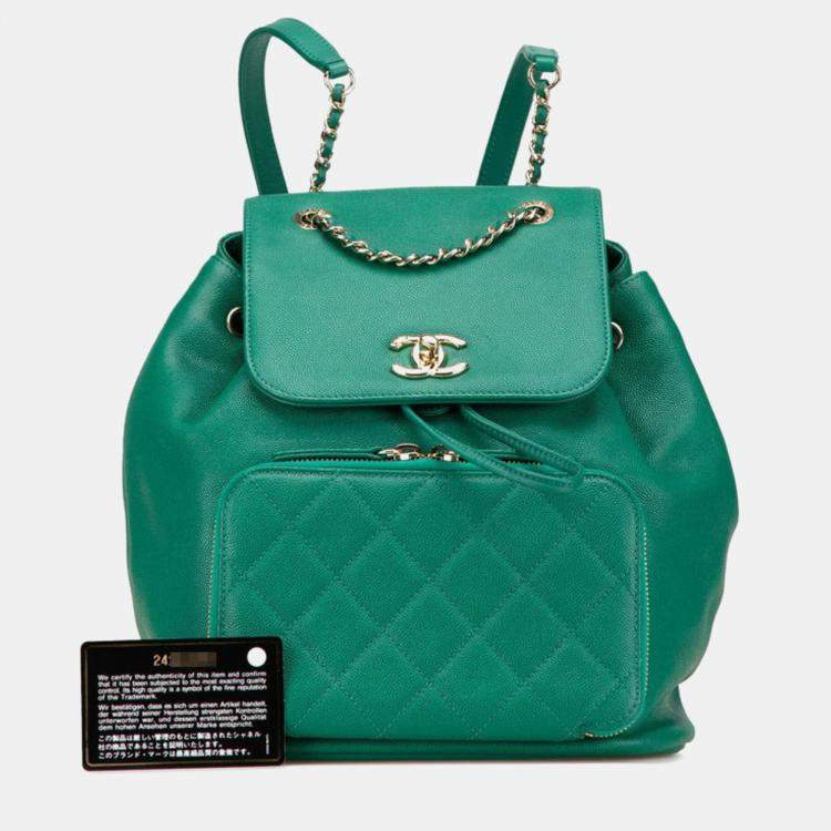 Pre Owned Chanel Matelasse Coco Mark Backpack In Green Caviar Leather