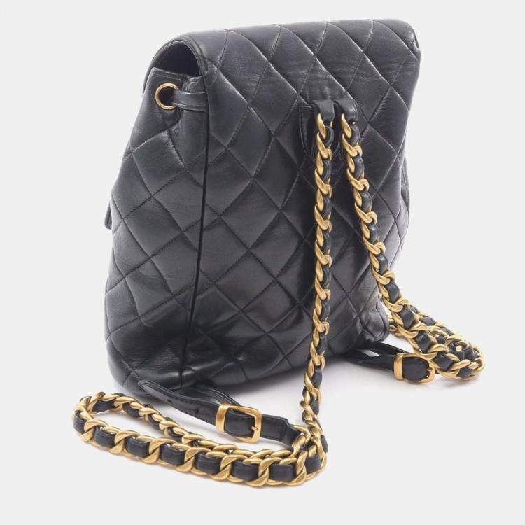 Pre Owned Chanel Matelasse Backpack Bag In Lambskin Leather Black