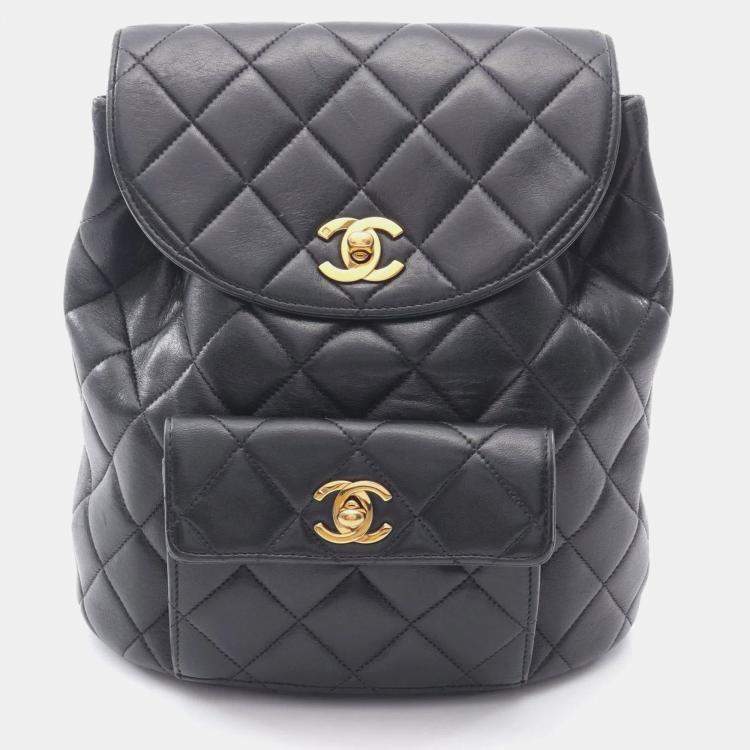 Pre Owned Chanel Matelasse Backpack Bag In Lambskin Leather Black