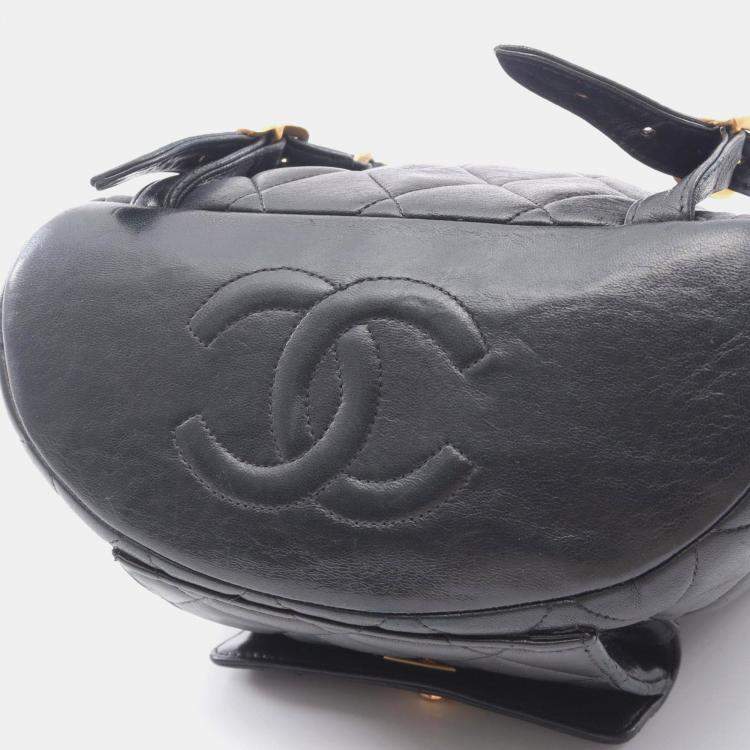 Pre Owned Chanel Matelasse Backpack Bag In Lambskin Leather Black