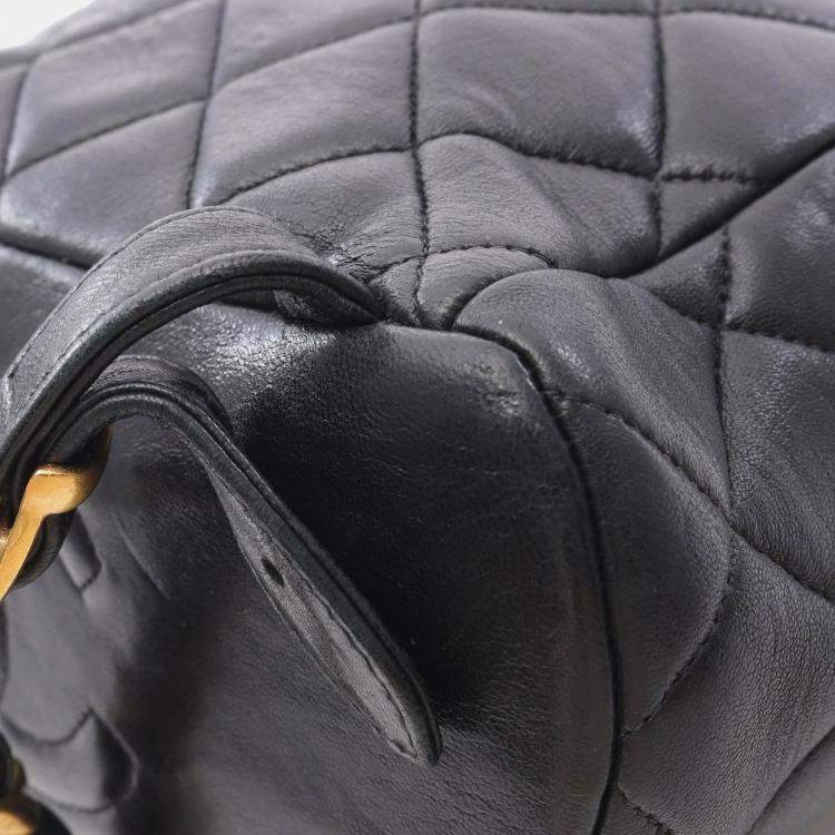 Pre Owned Chanel Matelasse Backpack Bag In Lambskin Leather Black